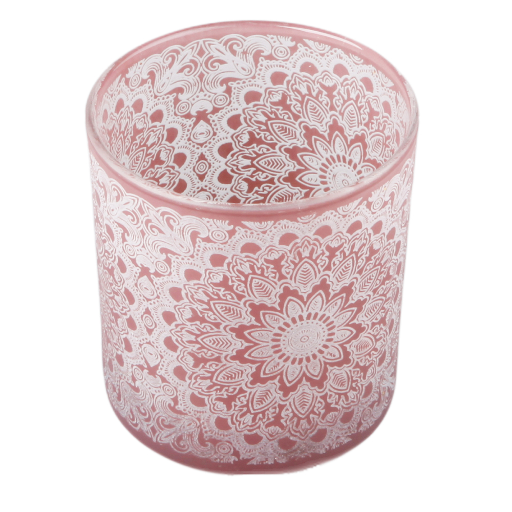 Sklo svícen mandala pr.7,3x8cm starorůžová, bílá
