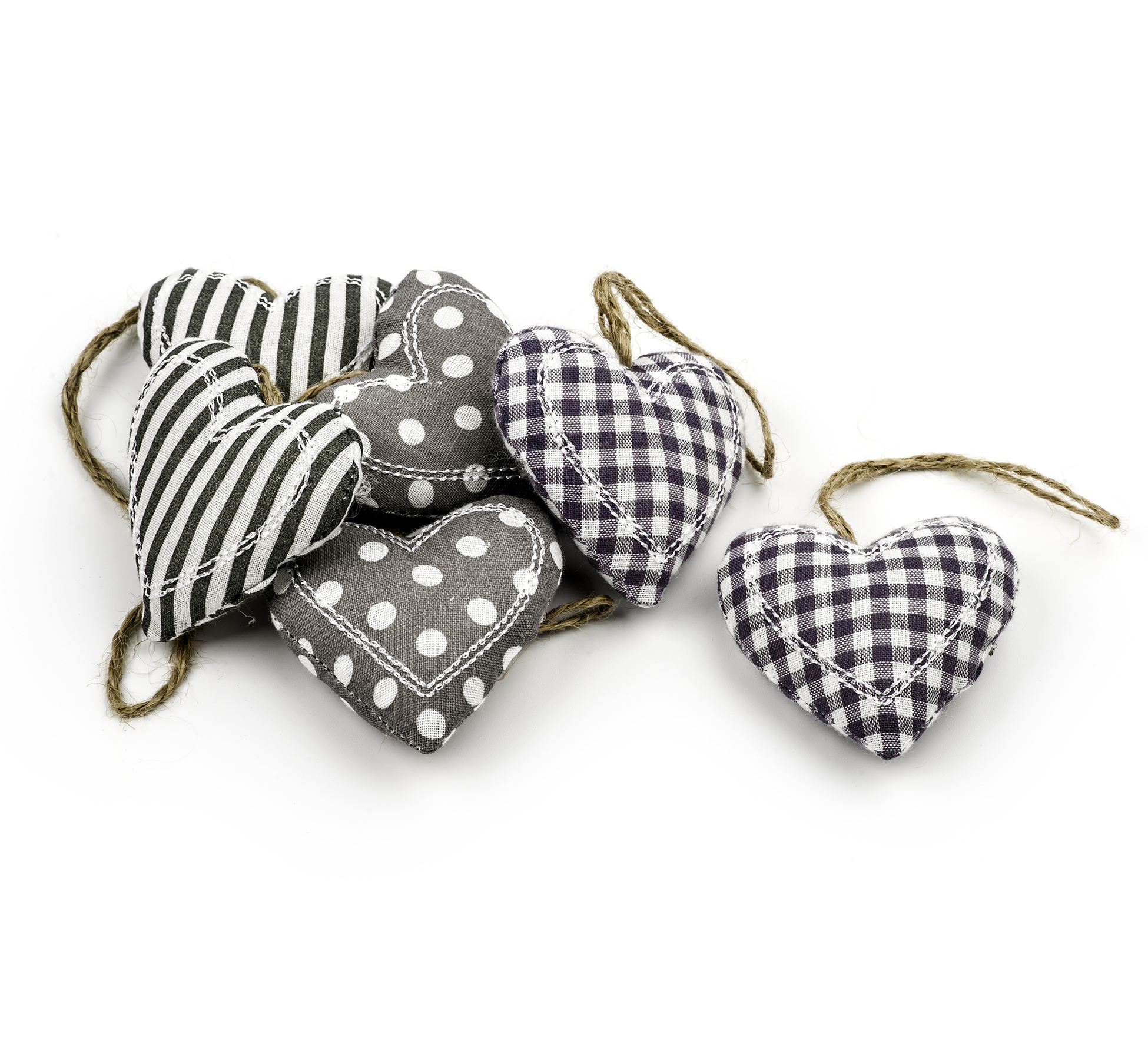 Srdce závěs textil pr.9cm šedý S/6