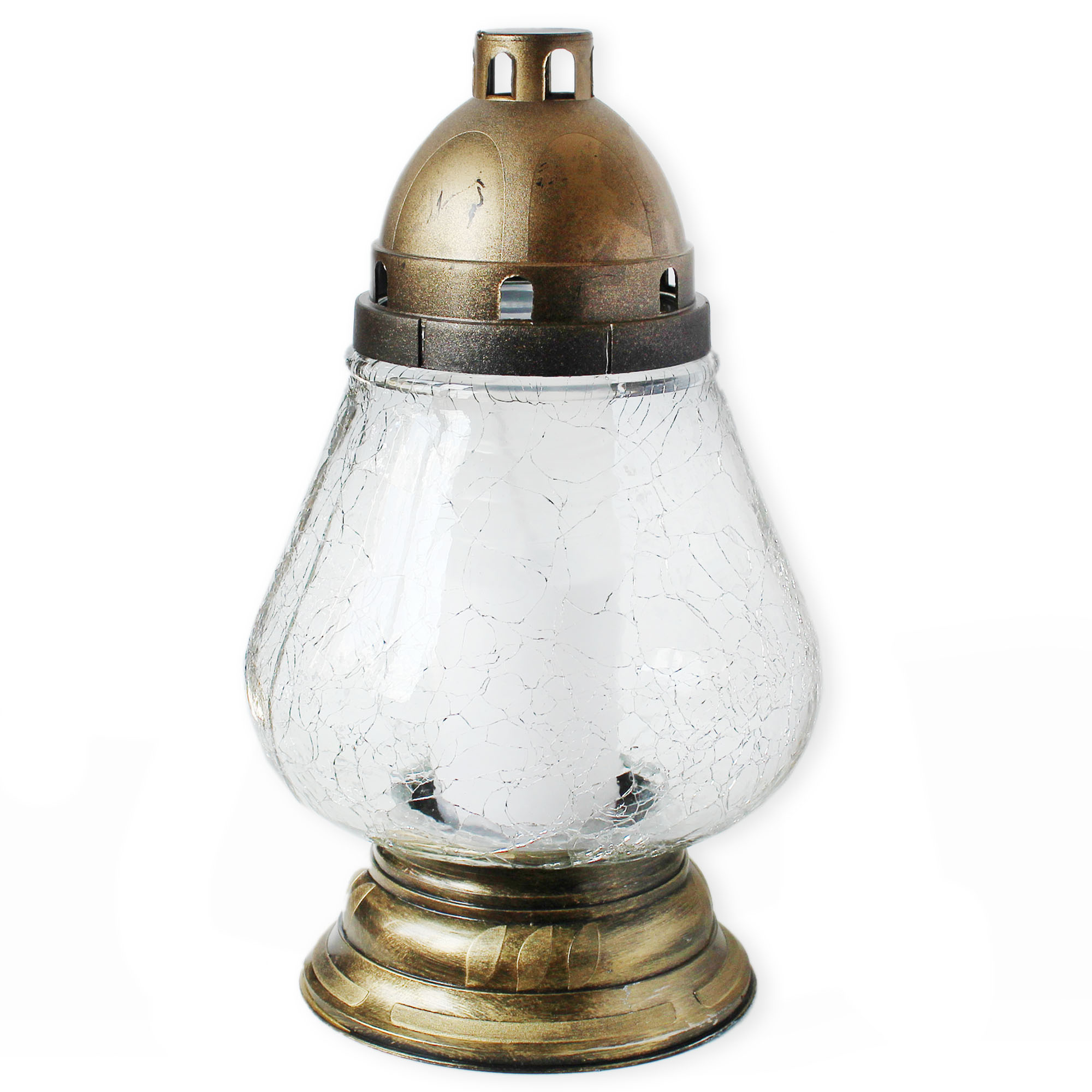 Svícen hřbitovní praskané sklo v.32x16cm