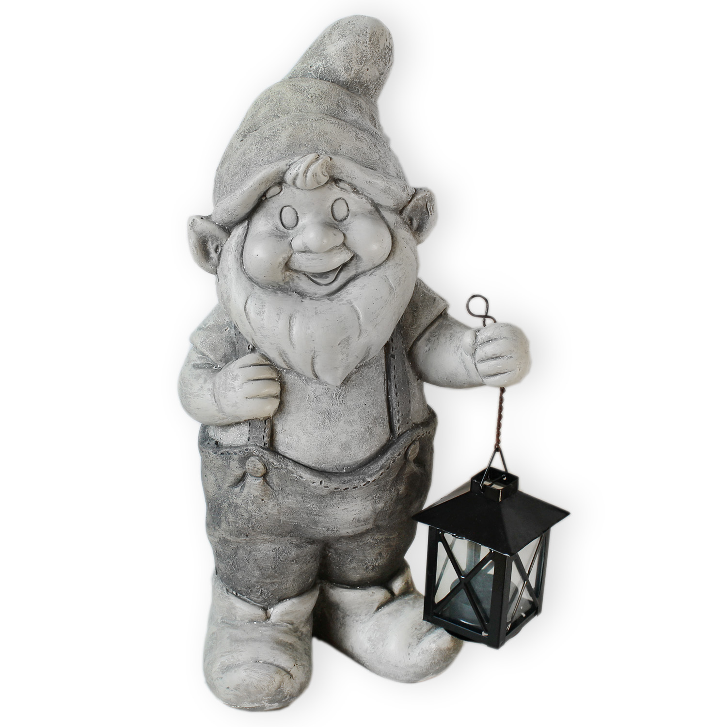 Skřítek polyresin s lucernou v.39x20cm šedý