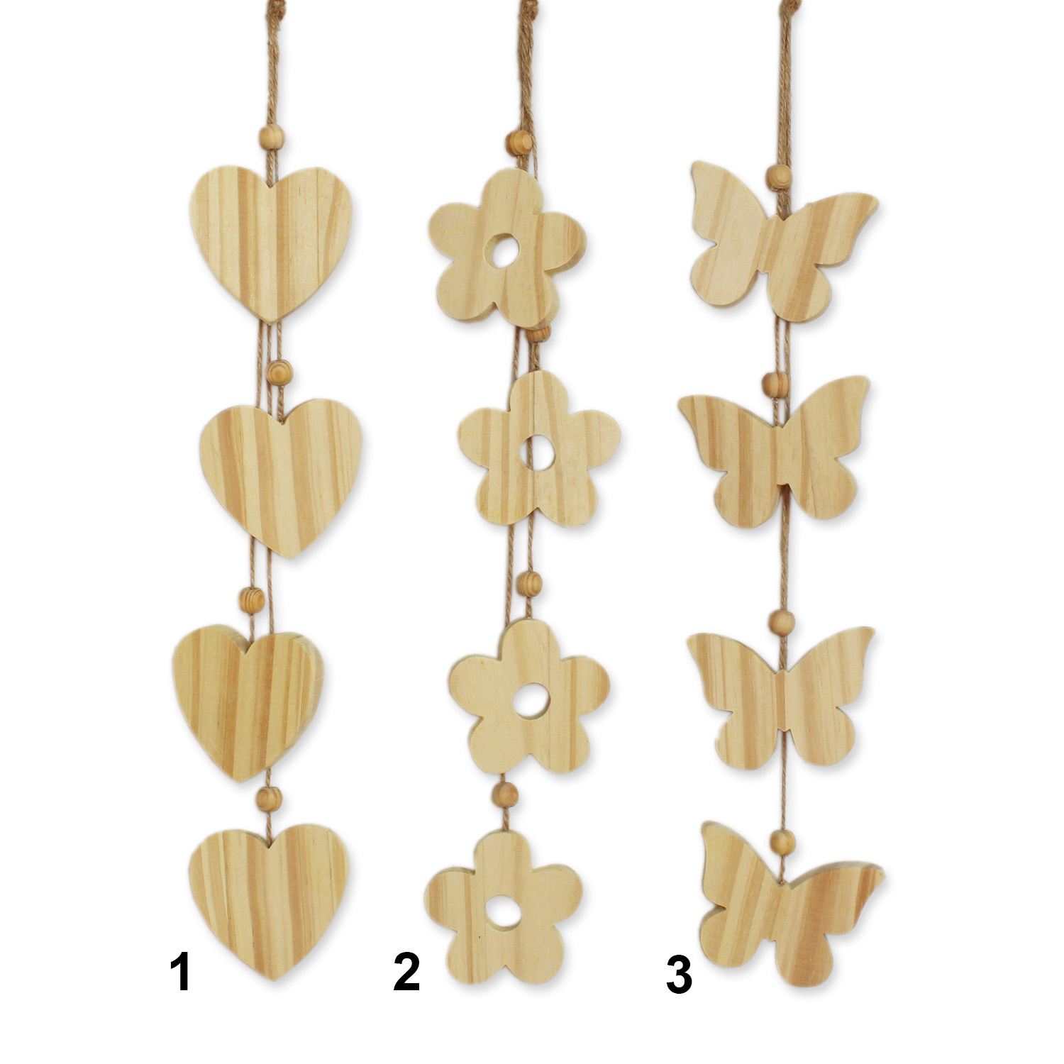 Závěs kytka/motýl/srdce dřevo dl.50cm mix