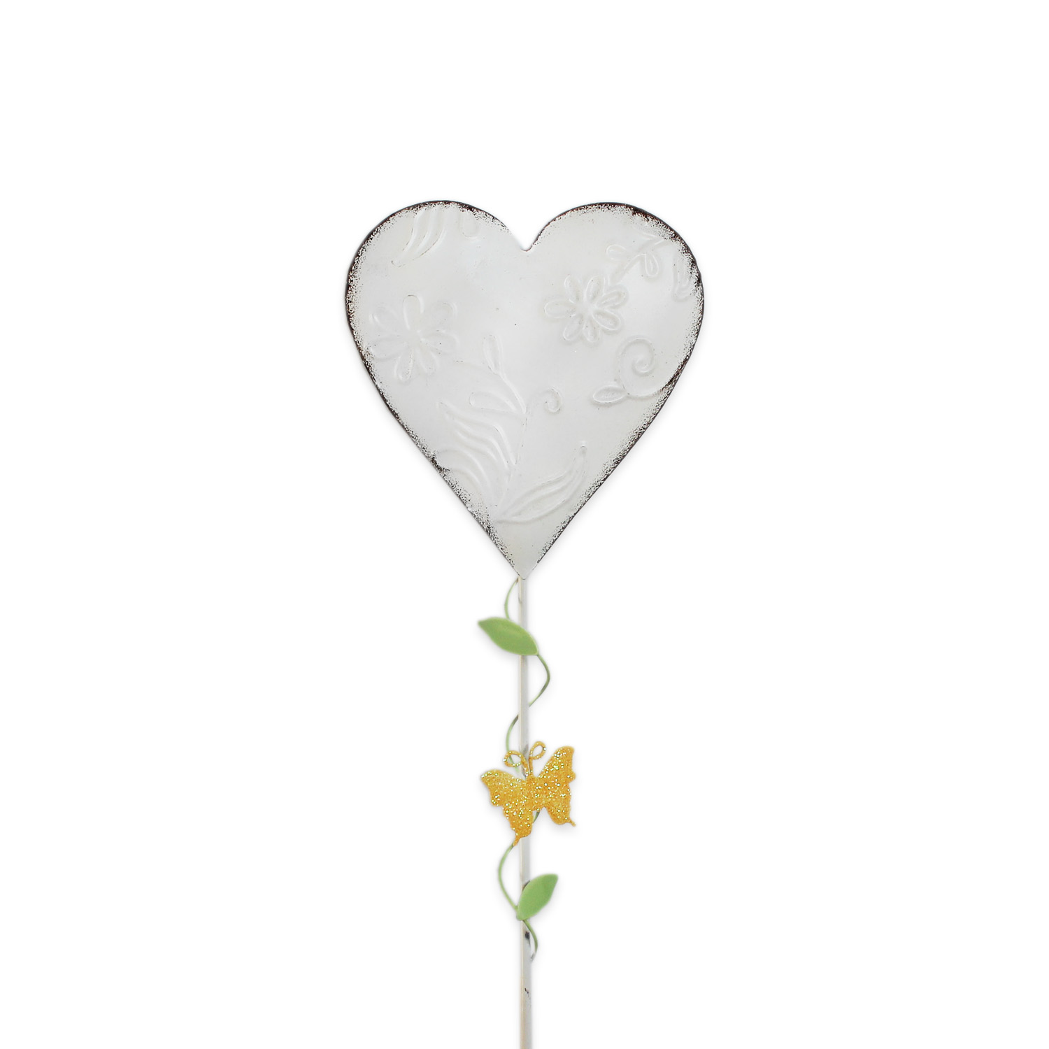 Srdce zápich kov dl.40cm bílé