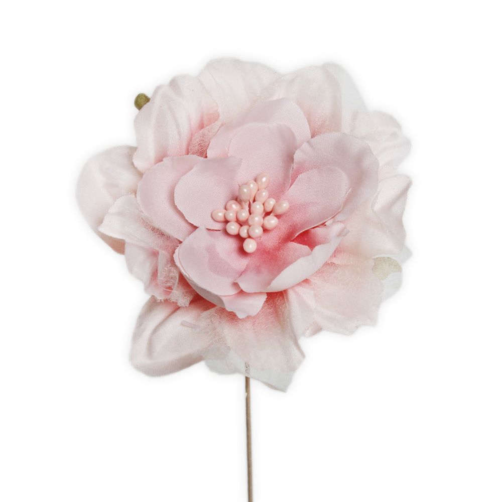 Růže zápich textilní v.14cm růžová