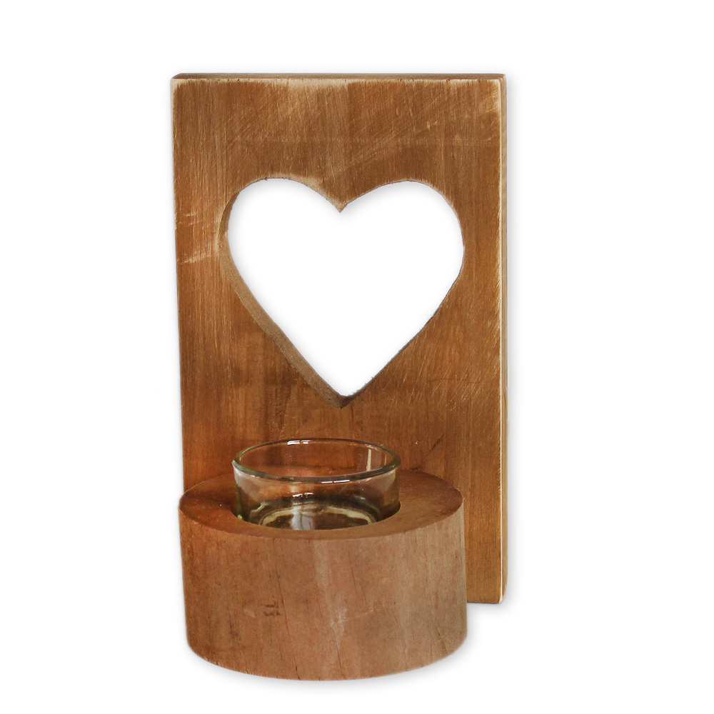 Svícen srdce v.16cm dřevo