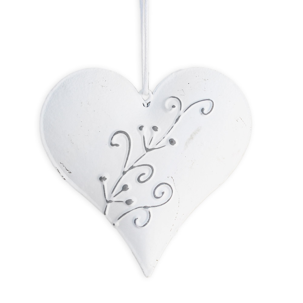 Srdce závěs kov pr.10cm bílé