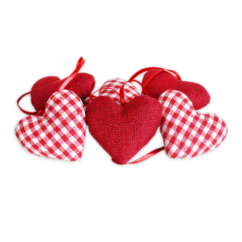 Srdce závěs textil š.5,5cm červené S/6