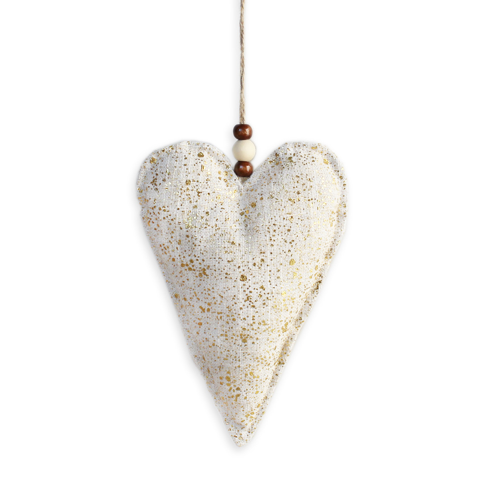 Srdce závěs textil v.18cm béžová/zlatá