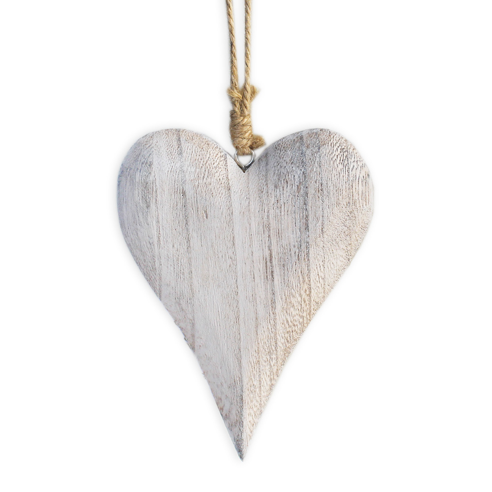 Srdce závěs dřevo v.16,5cm šedá patina