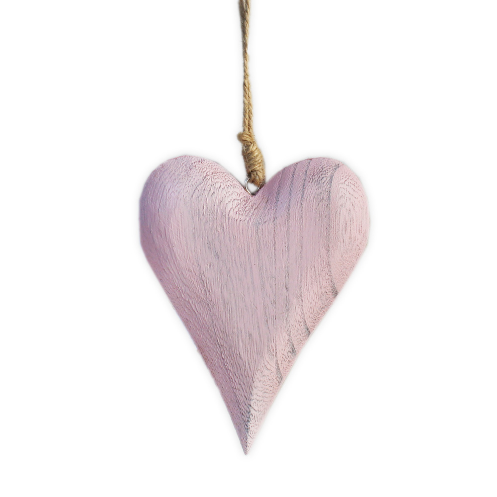 Srdce závěs dřevo v.14cm růžové