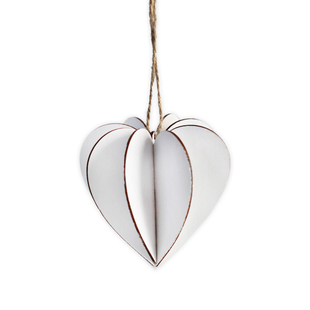 Srdce závěs dřevo v.8cm bílé