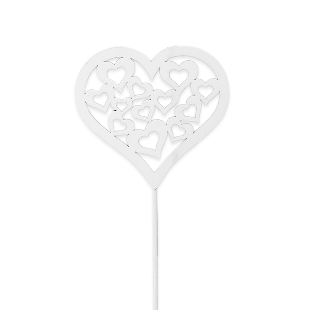 Srdce zápich dřevo dl.30.5cm bílé