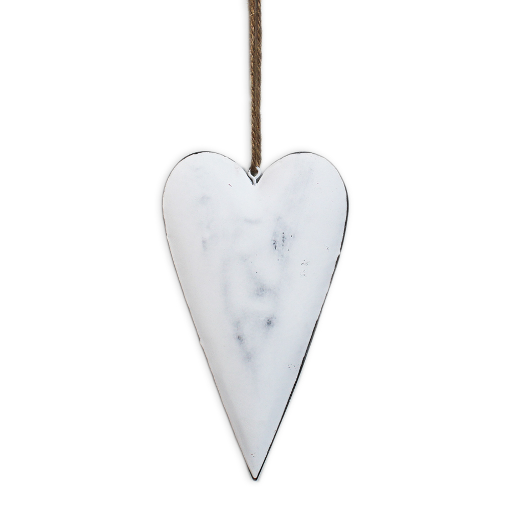 Srdce závěs plech v.17cm bílá patina