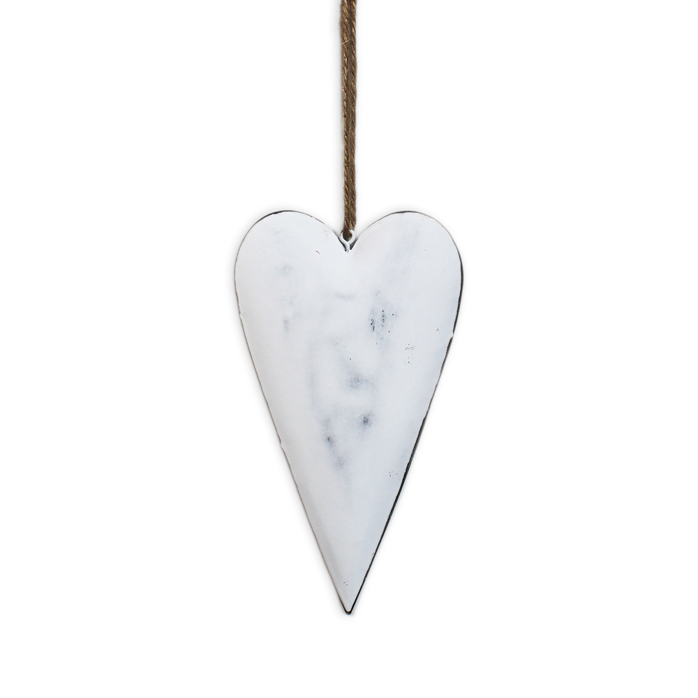 Srdce závěs plech š.7cm bílá patina