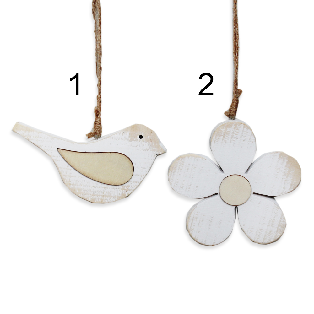 Květinka/ptáček závěs dřevo 10cm mix