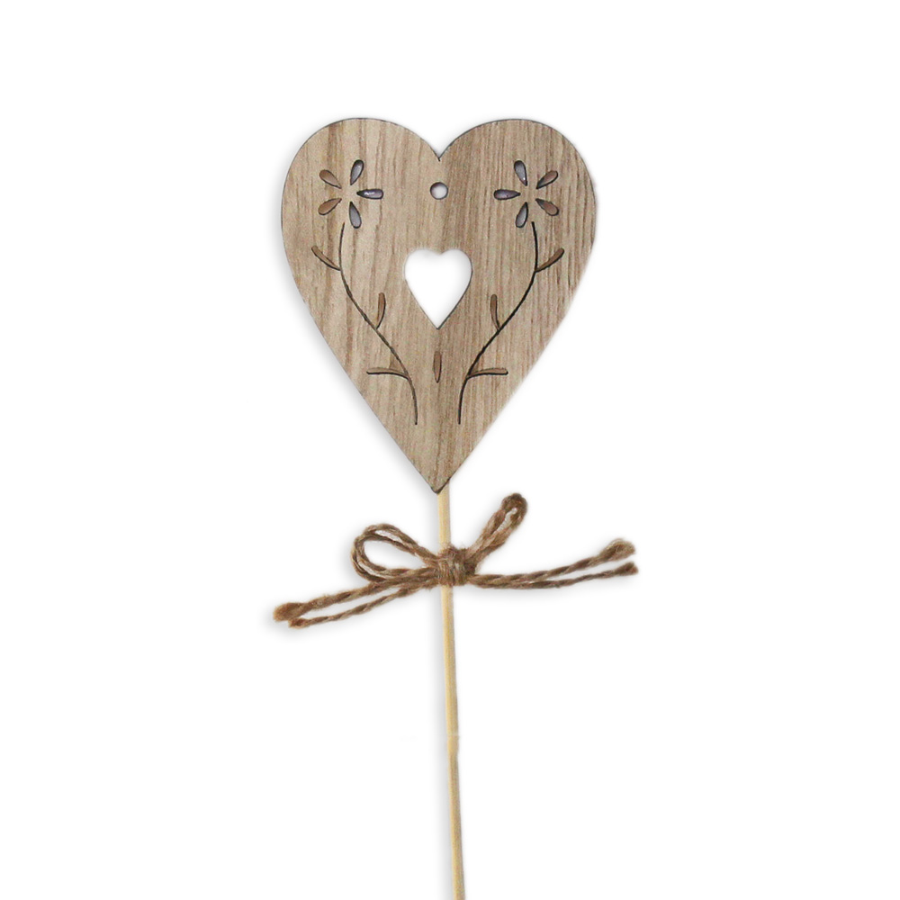 Srdce zápich dřevo dl.27,5cm natural