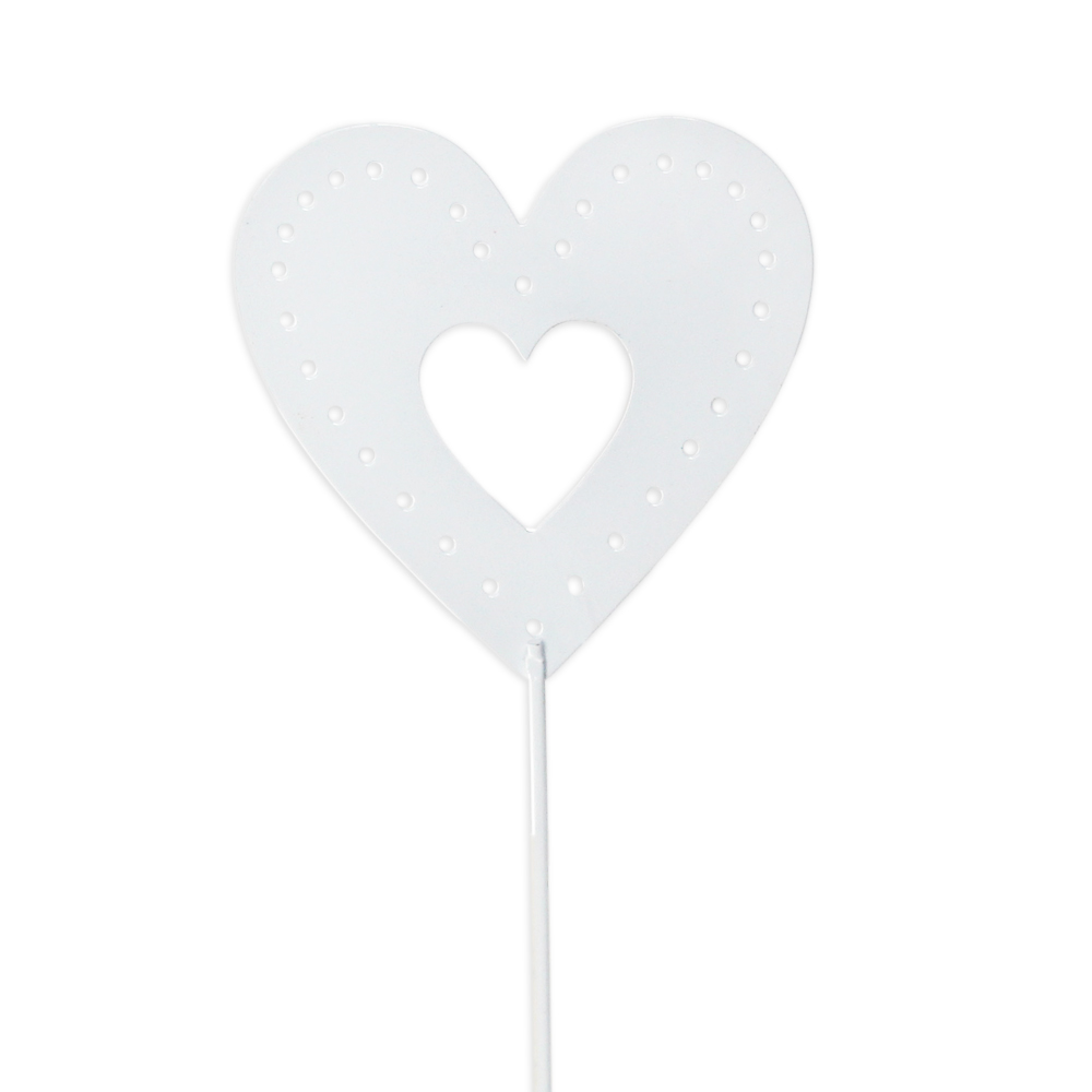 Srdce zápich plech dl.32cm bílé