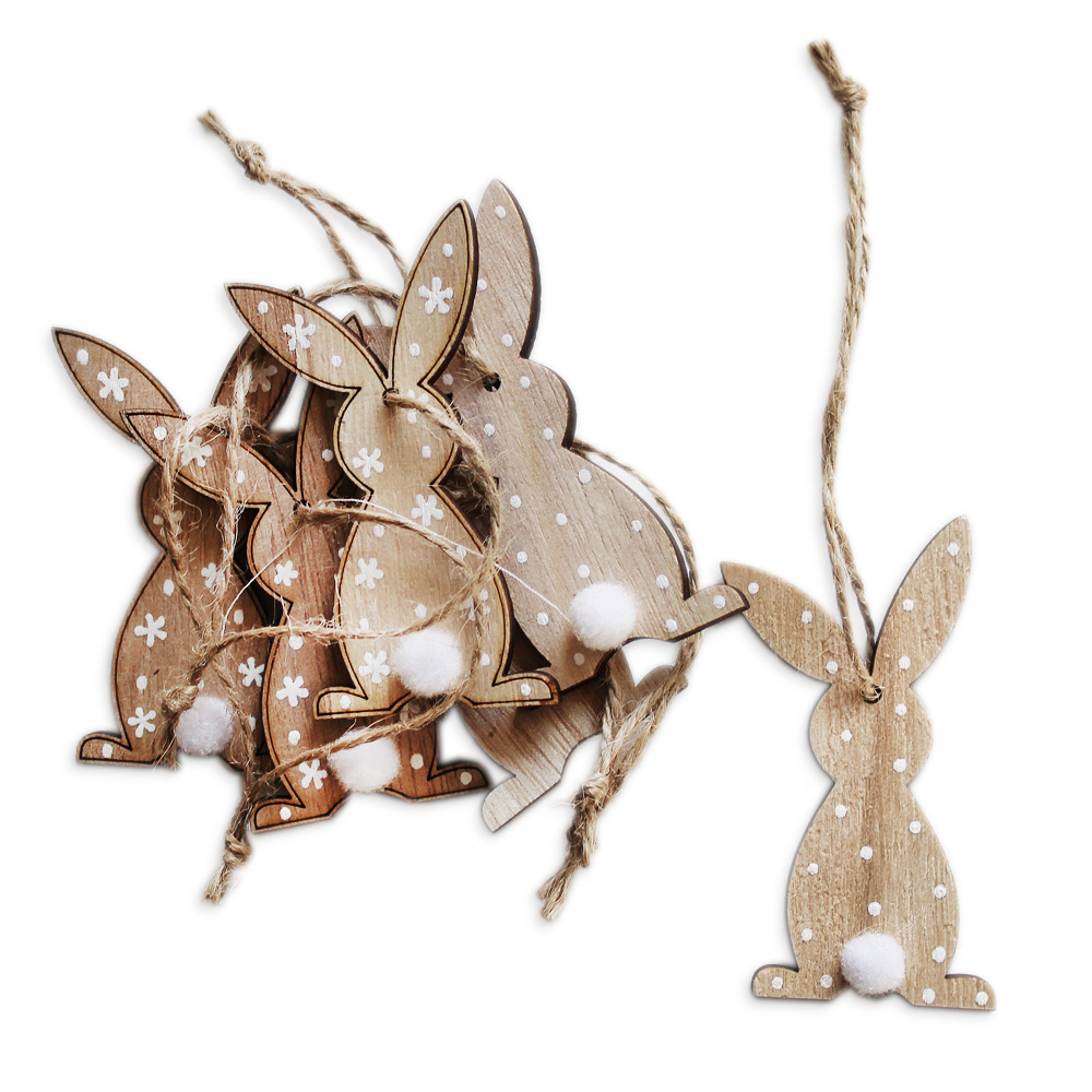 Zajíc závěs dřevo v.7cm natural S/6