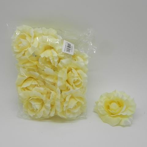 Růže hlava textil pr.8cm sv.žlutá  S/12ks