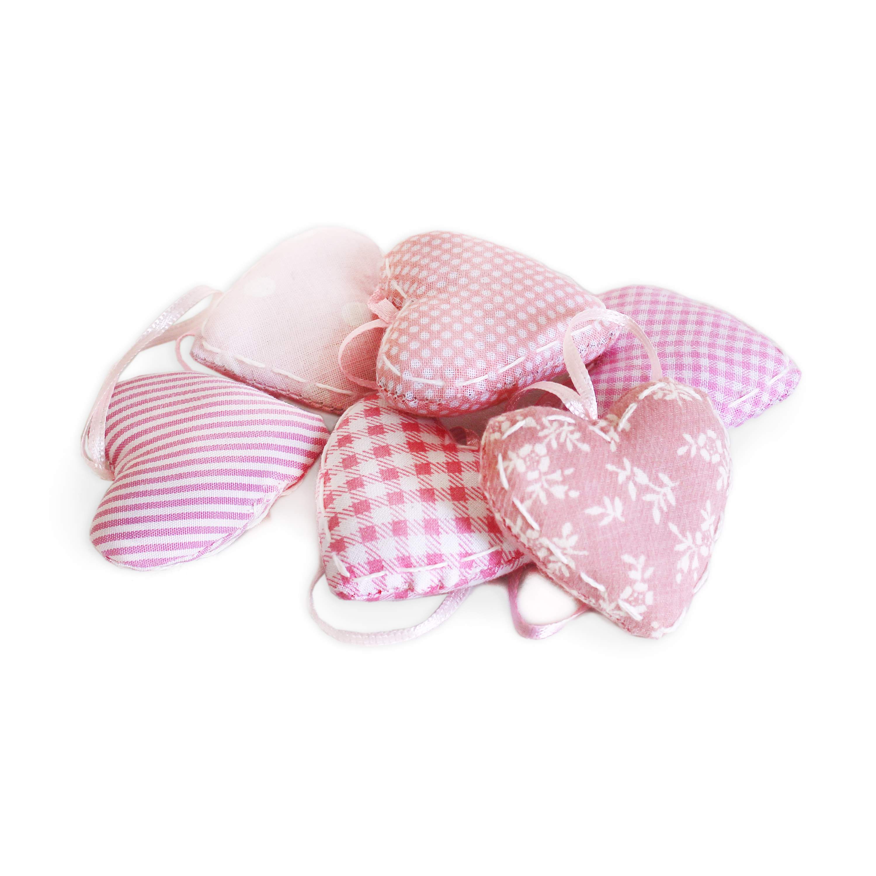 Srdce závěs textil pr.5,5cm růžové S/6