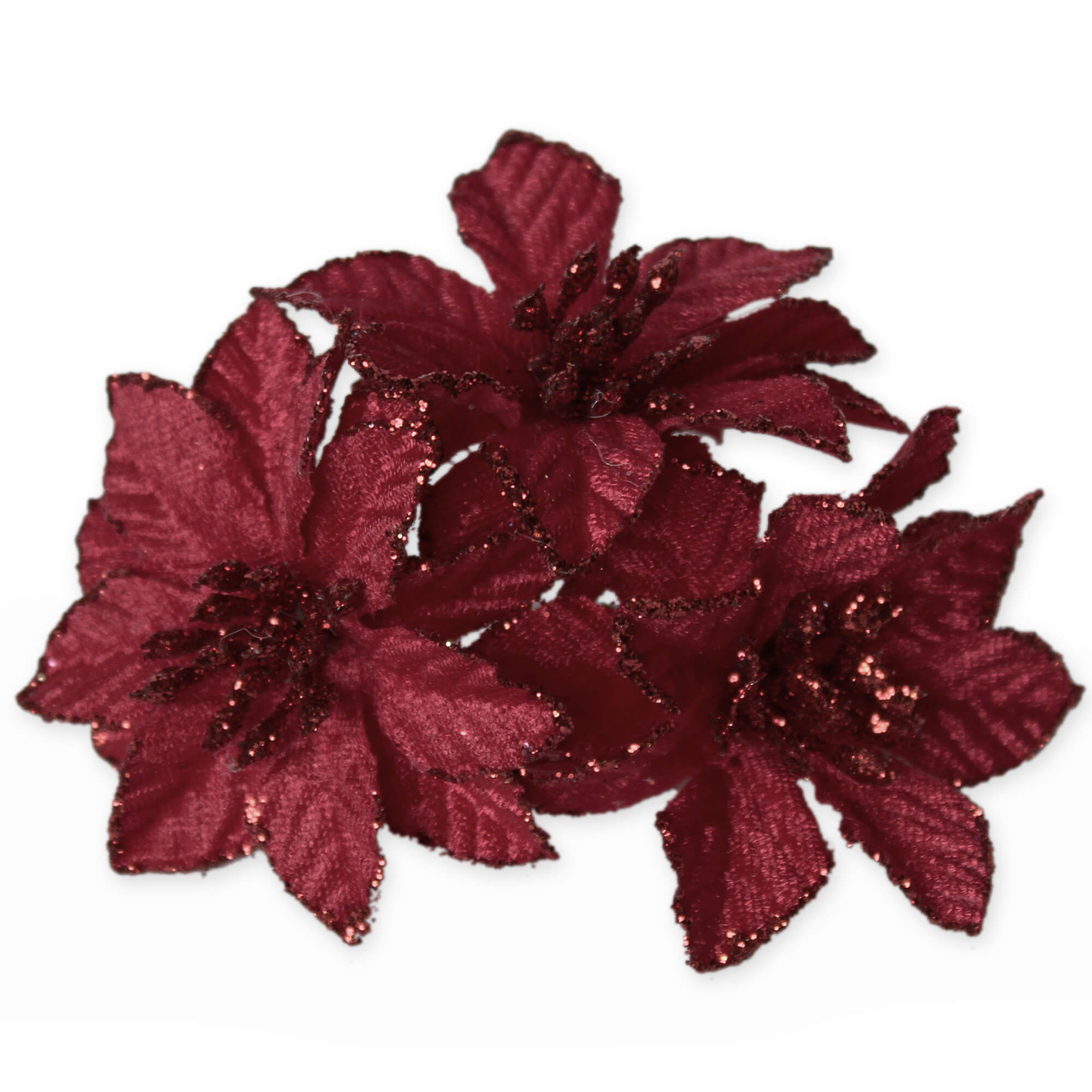 Poensetie zápich textil 3ks/6cm bordó