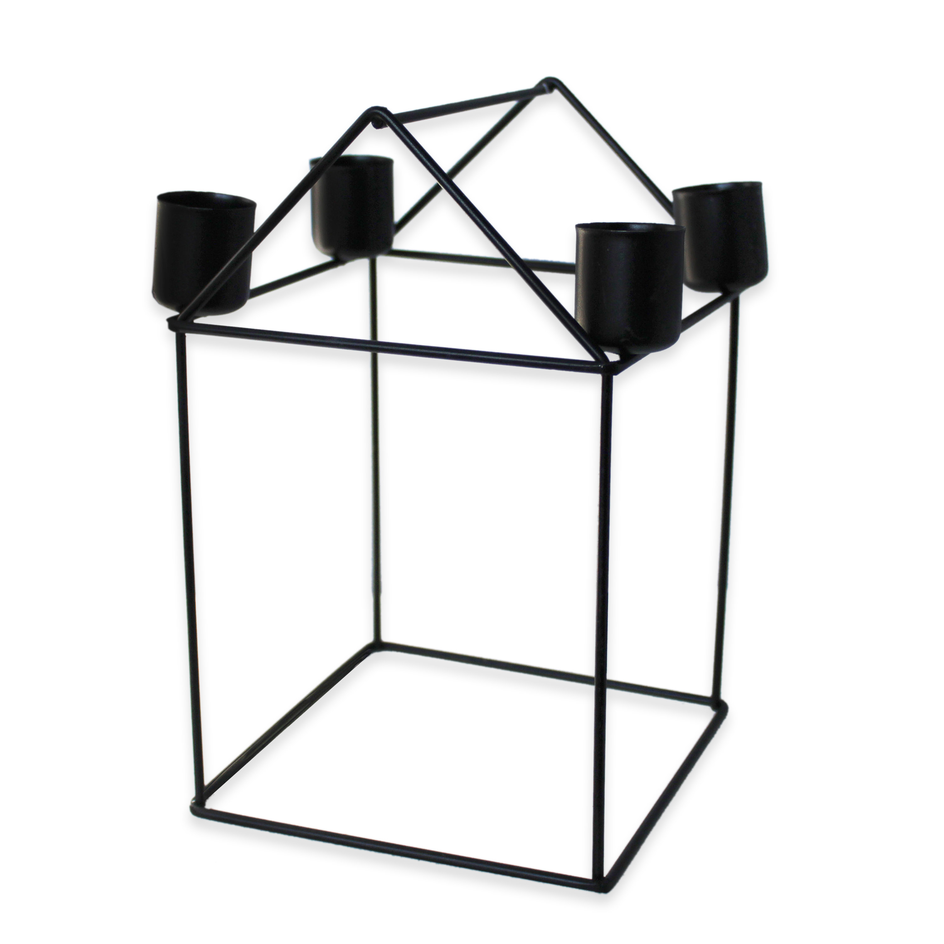 Svícen domek kov 15,5cm černá