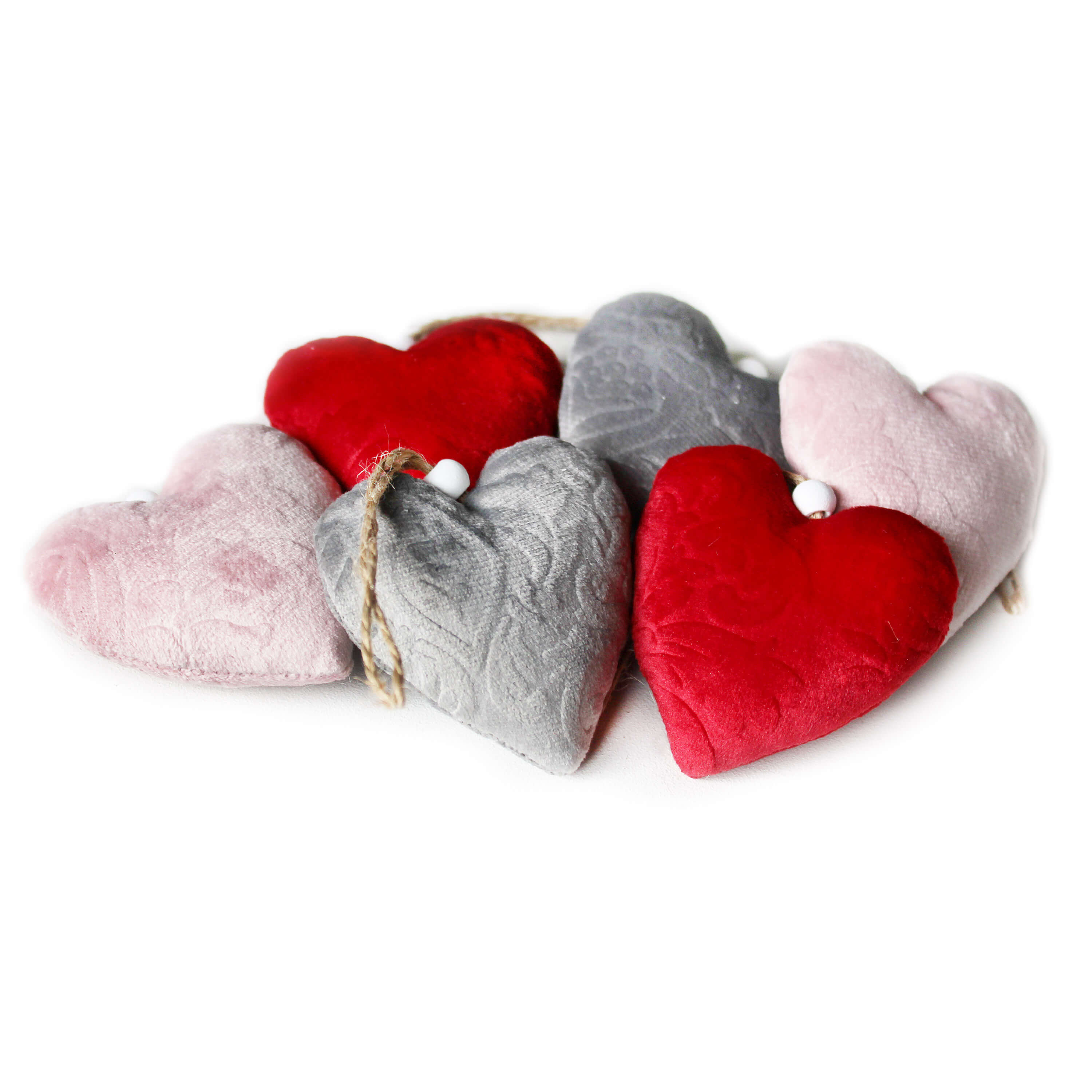 Srdce závěs textil v.5,5cm mix S/6