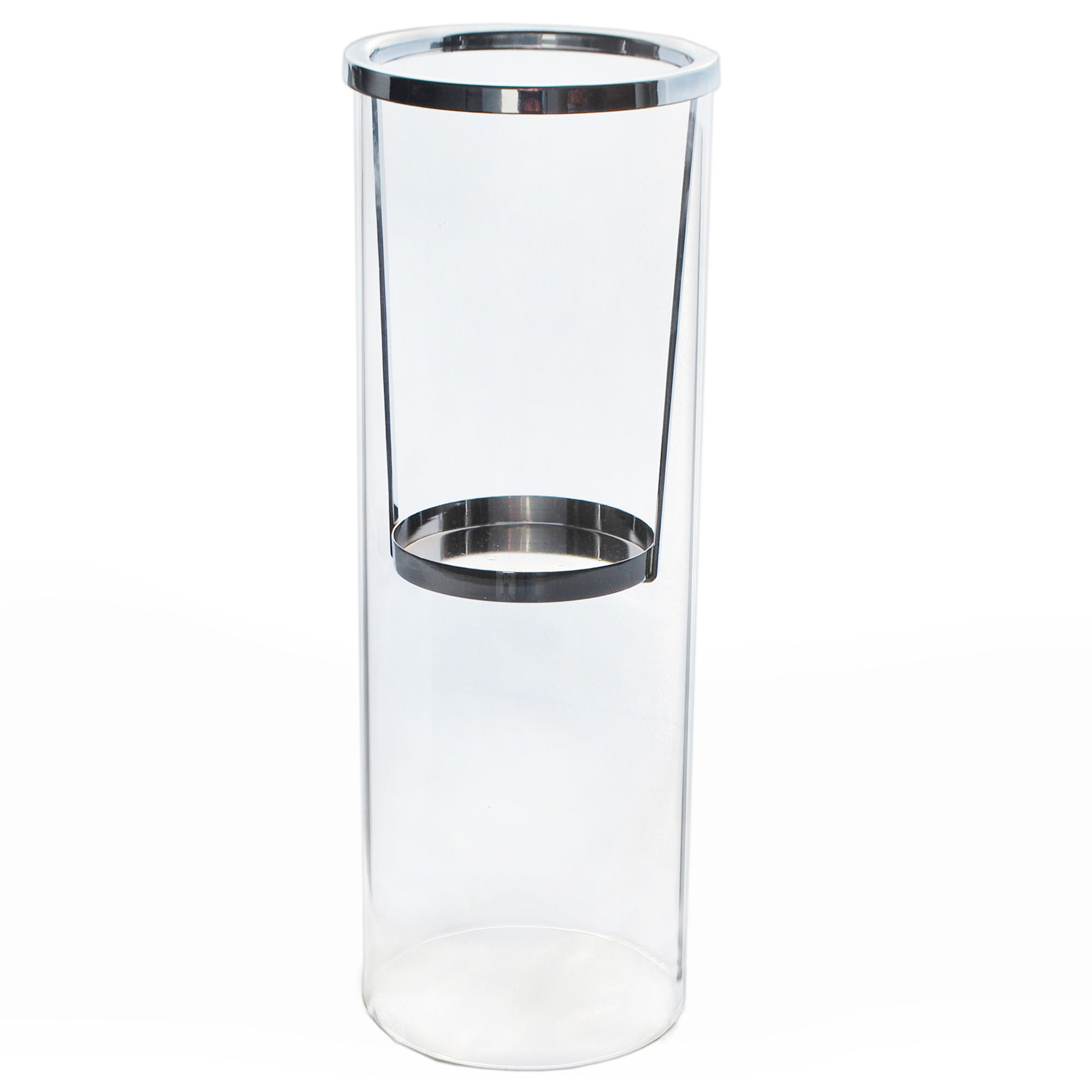 Sklo/kov svícen válec v.35x12cm čirý