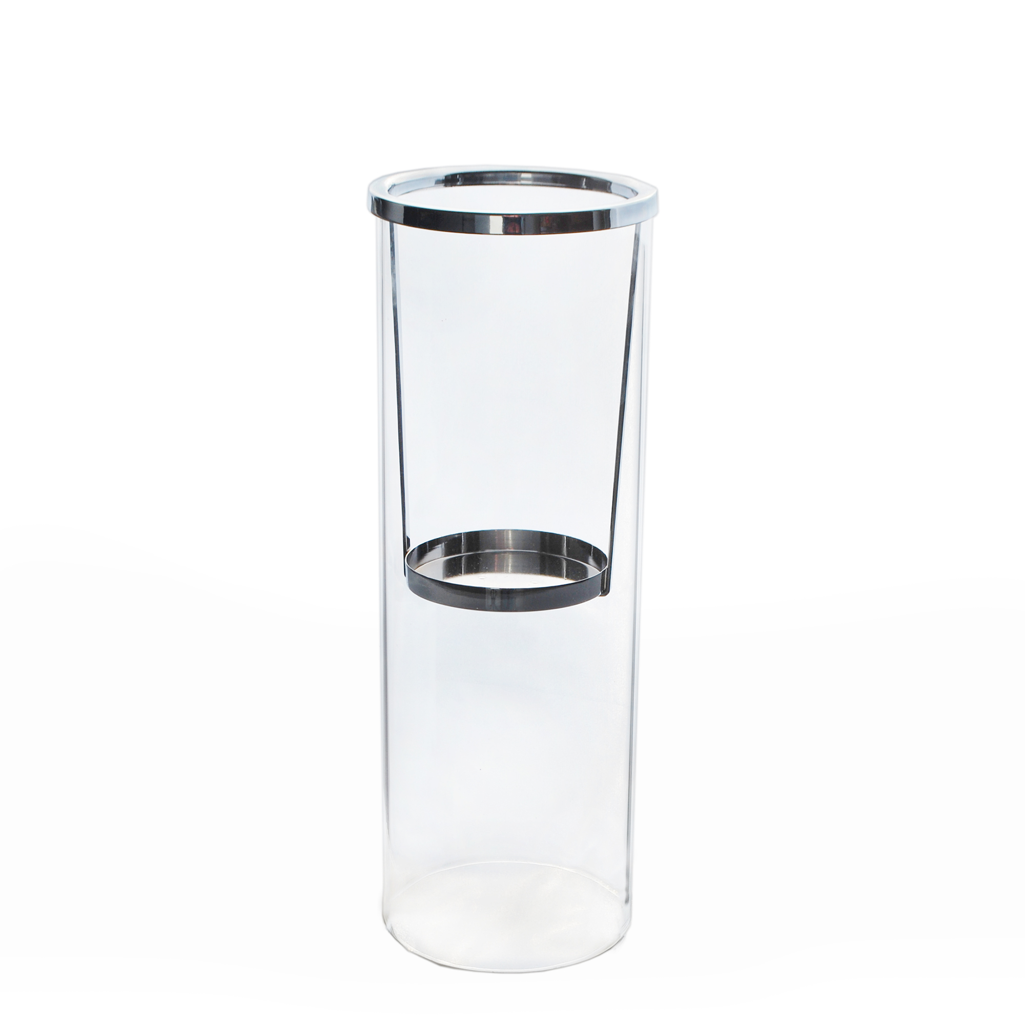 Sklo/kov svícen válec v.25x9cm čirý