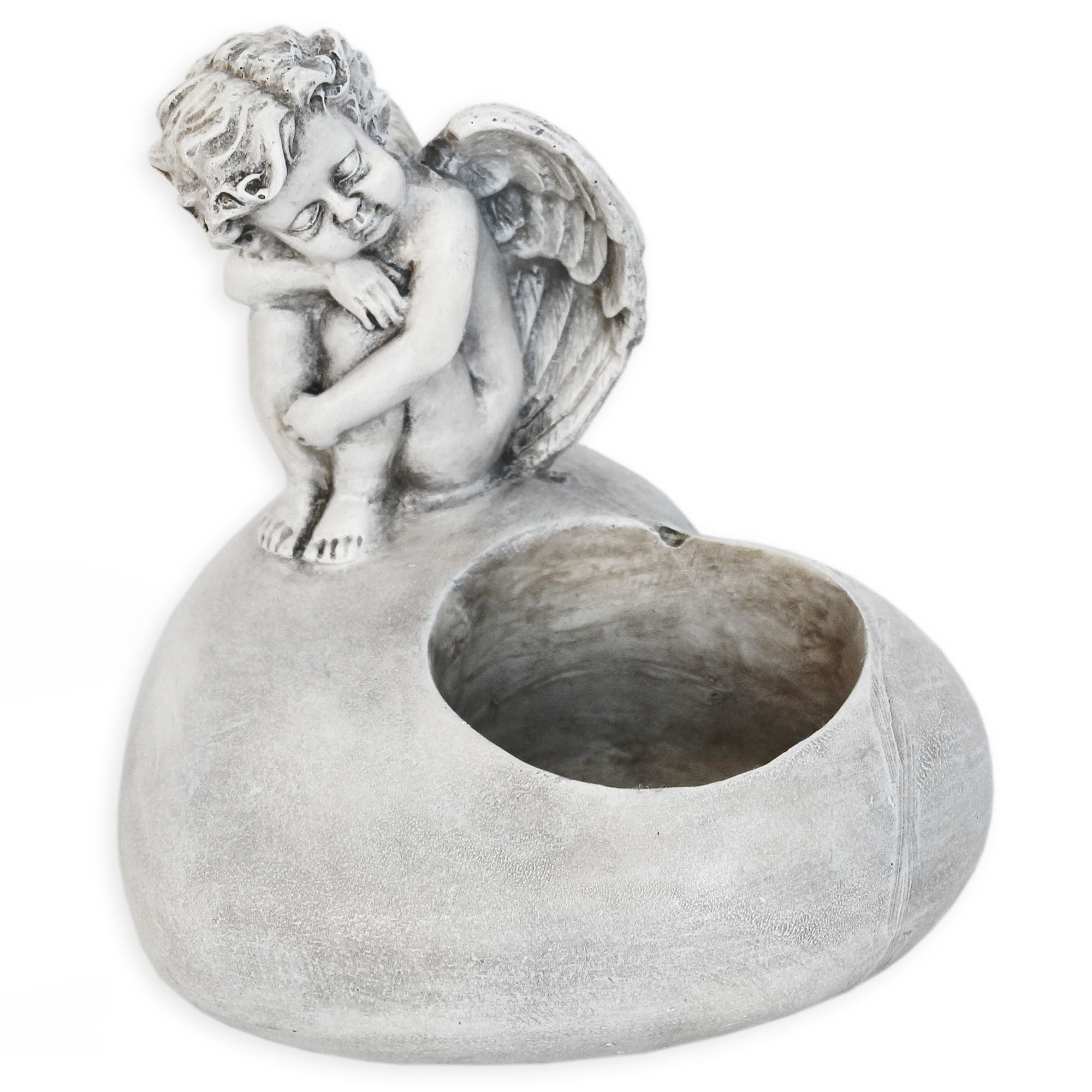 Anděl/srdce svícen polyresin v.16cm šedý