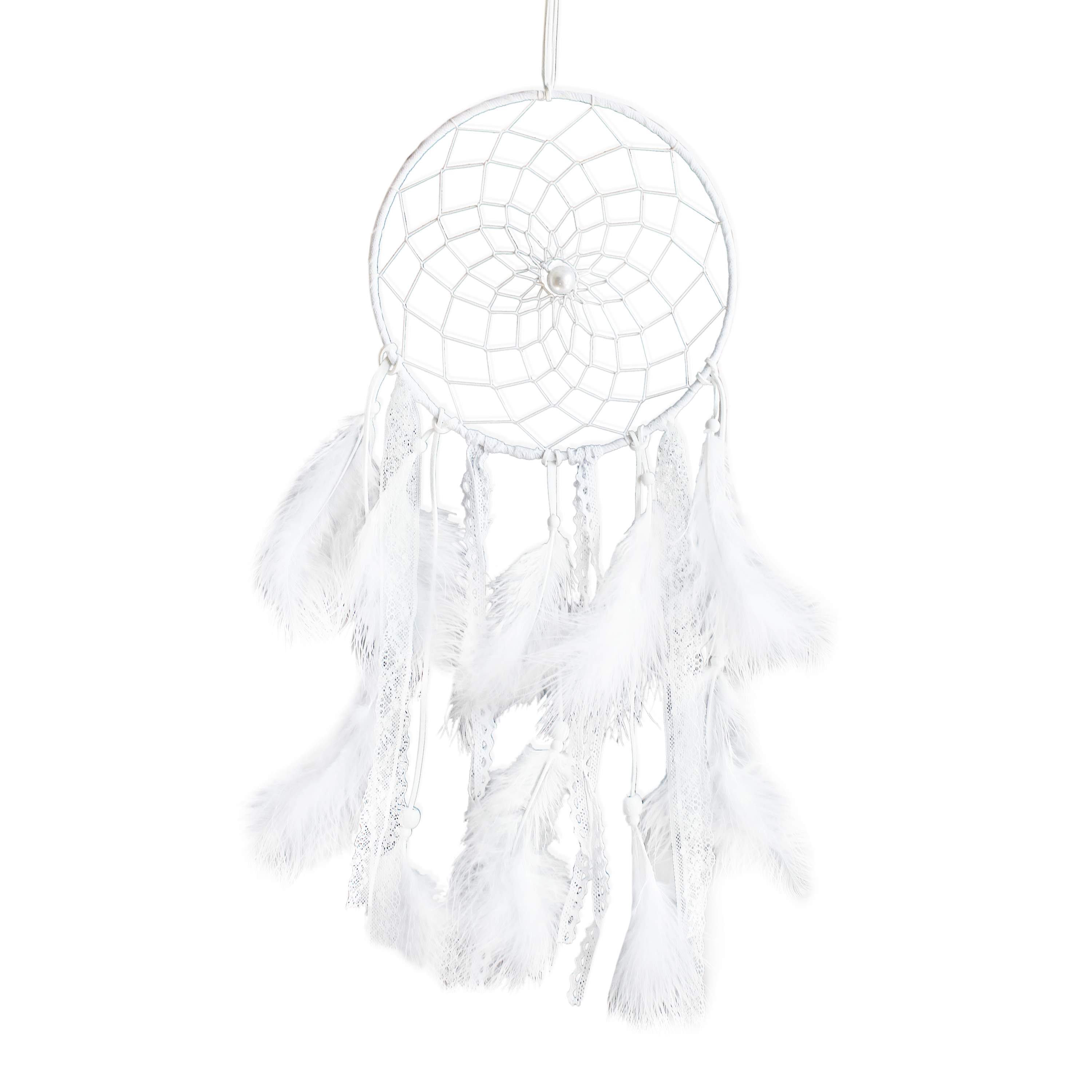 Lapač snů s peřím pr.20x53cm bílá