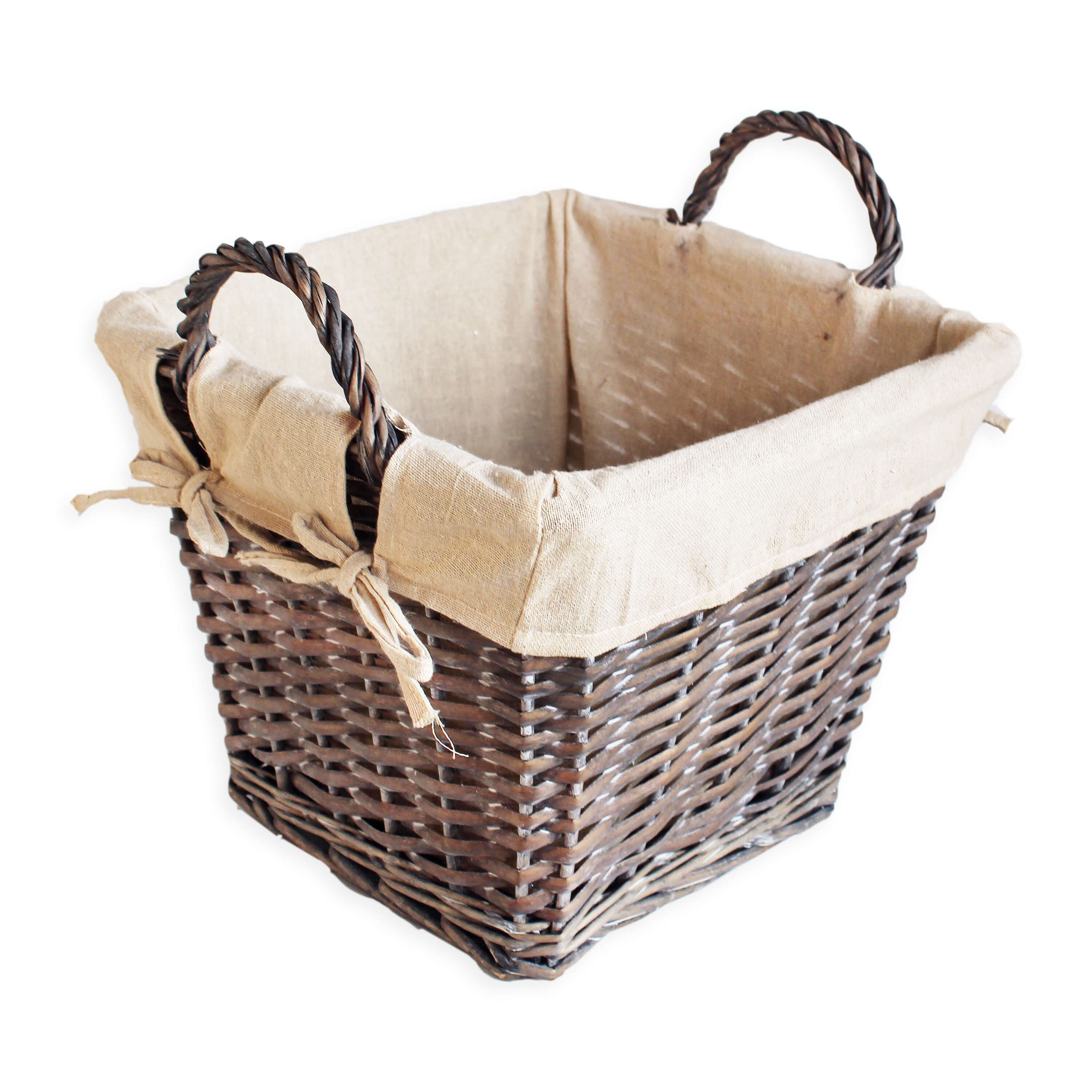 Proutí koš s látkou v.24x31,5x31,5cm šedá