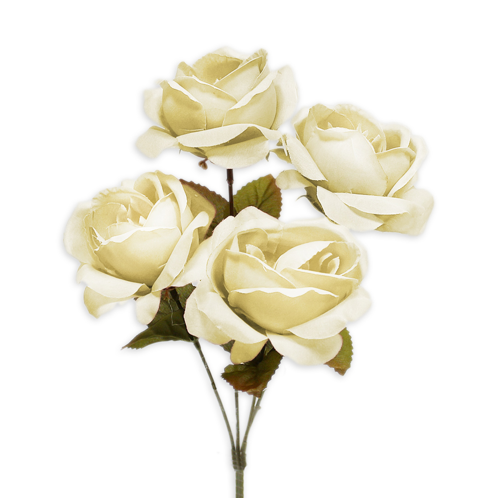 Růže kytice textil x4/33cm krém