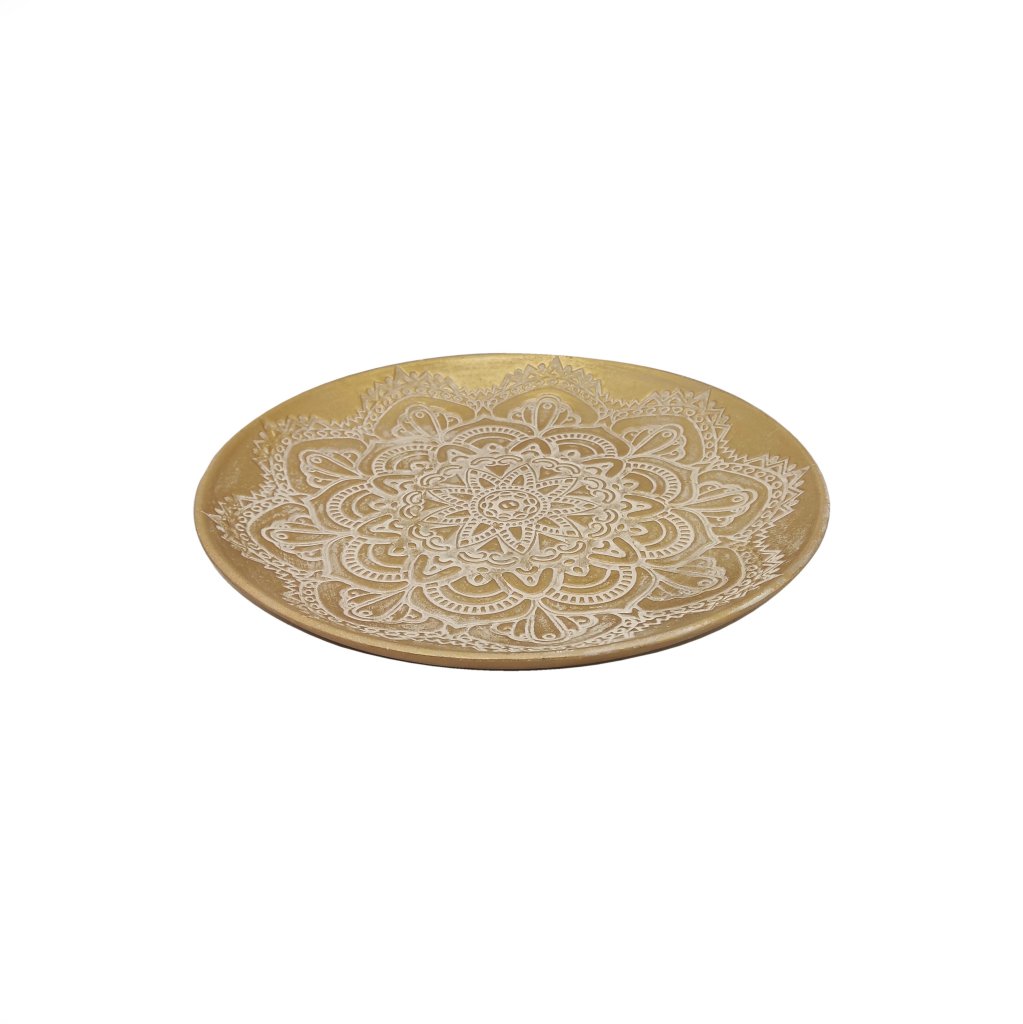 Talíř dřevo krajka zlatá pr.30cm