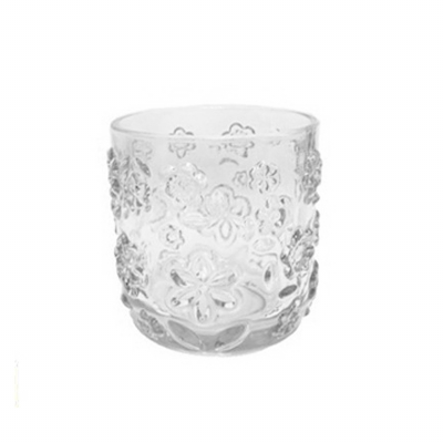 Sklo svícen kvítky v.6,5x6cm čirý