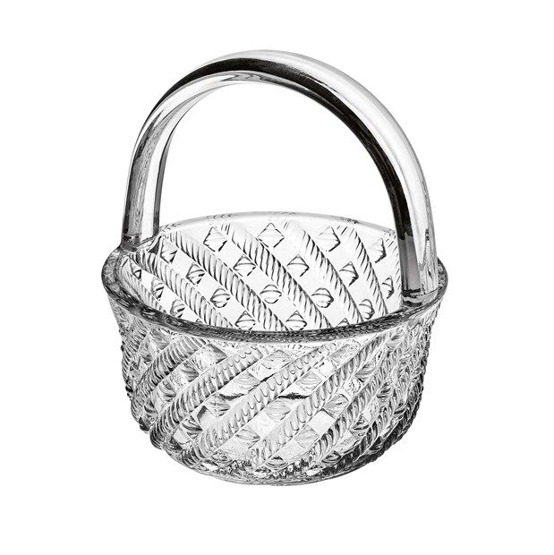 Sklo košík zdobený v.12x10x6,5cm čirý