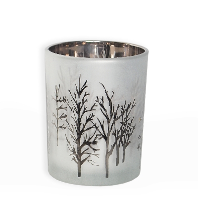 Sklo svícen stromy pr.10x12,5cm stříbrný