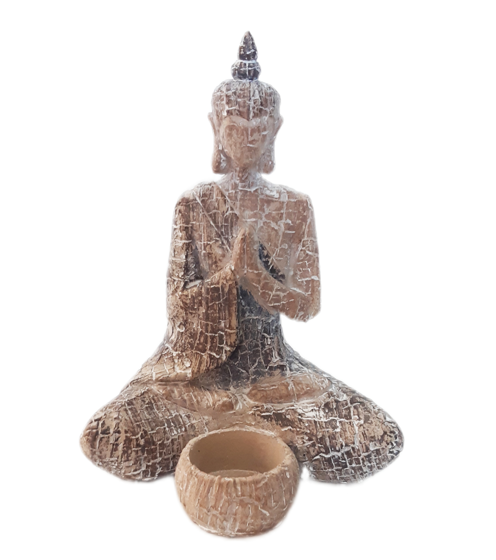 Budha polyresin svícen v.21,5x12cm patina