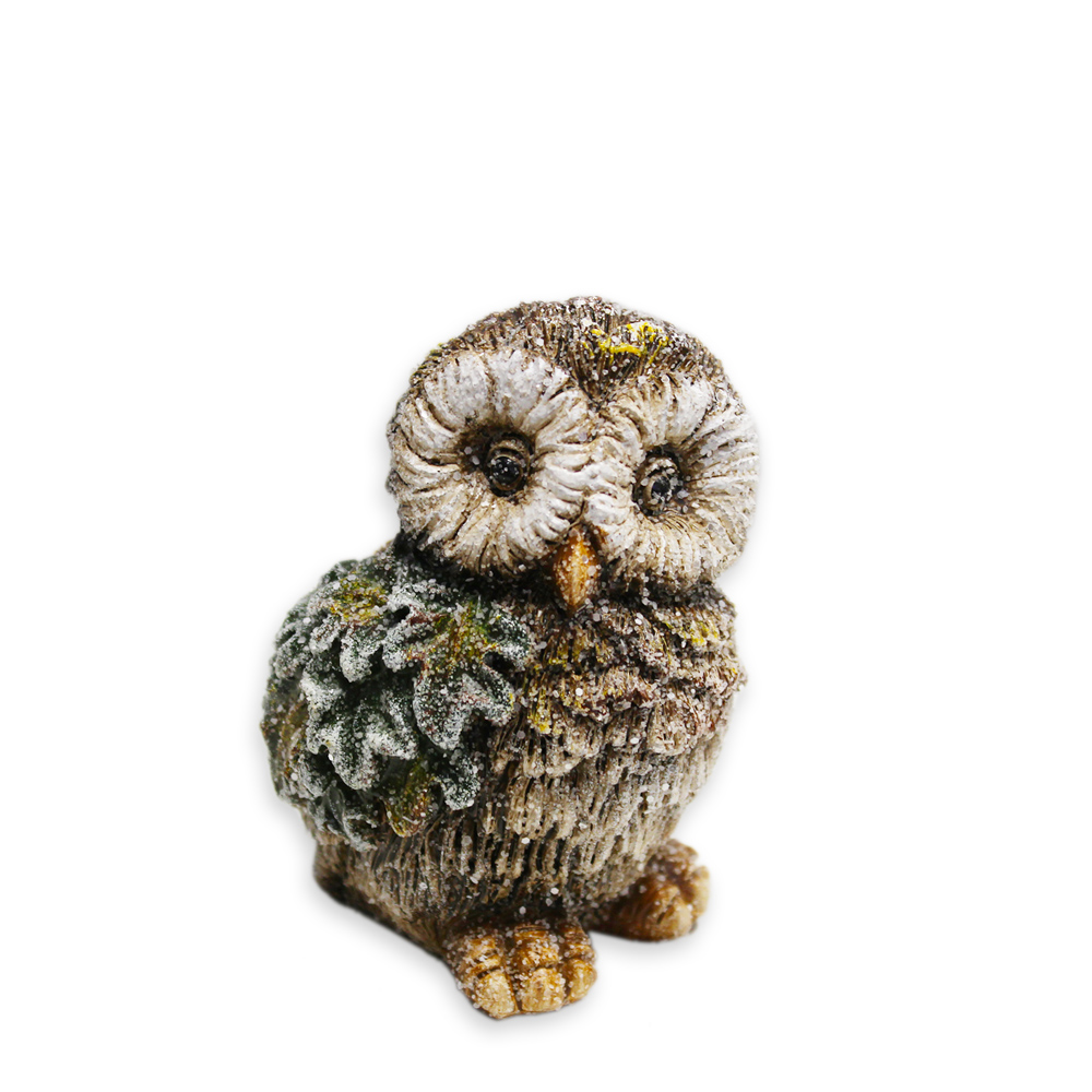 Sova polyresin v.9,7x7,5cm hnědá