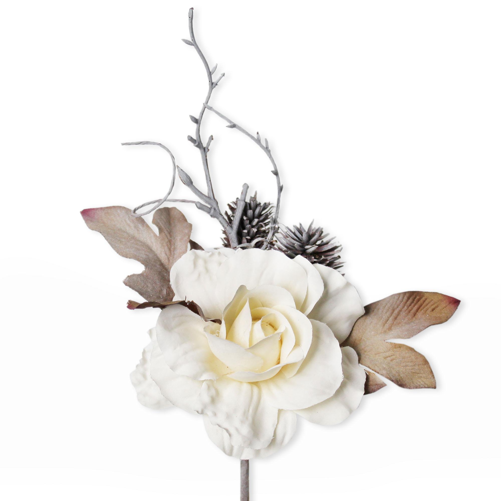 Růže zápich textil v.24cm krém