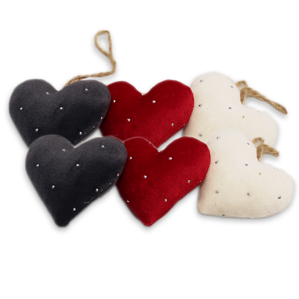 Srdce textil závěs pr.6cm červené mix S/6