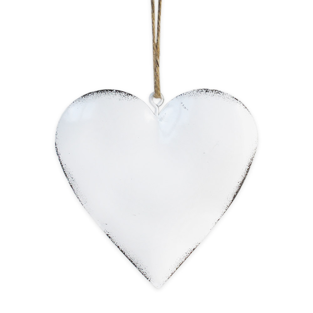Srdce závěs kov v.13cm bílé