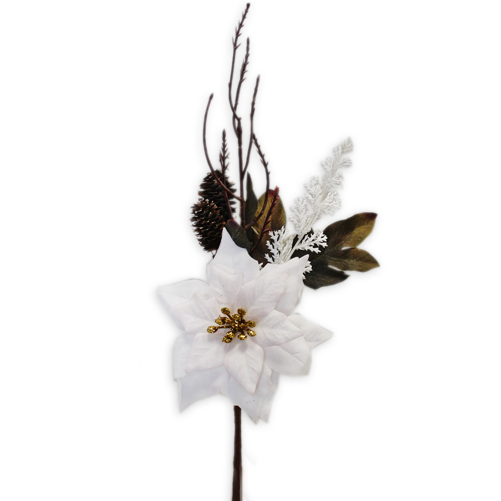 Poinsettia zápich textil 32cm bílá