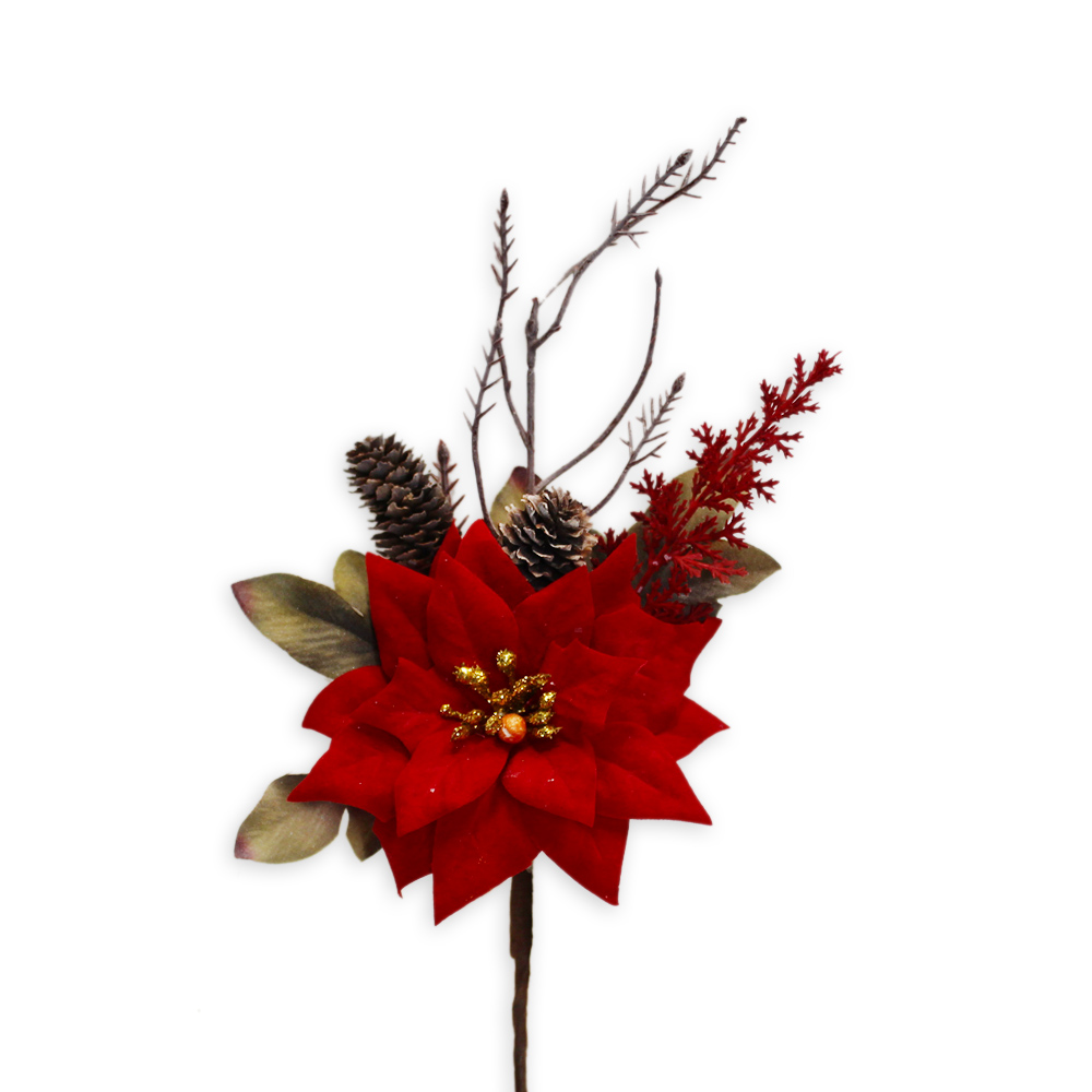 Poinsettia zápich textil 32cm červená