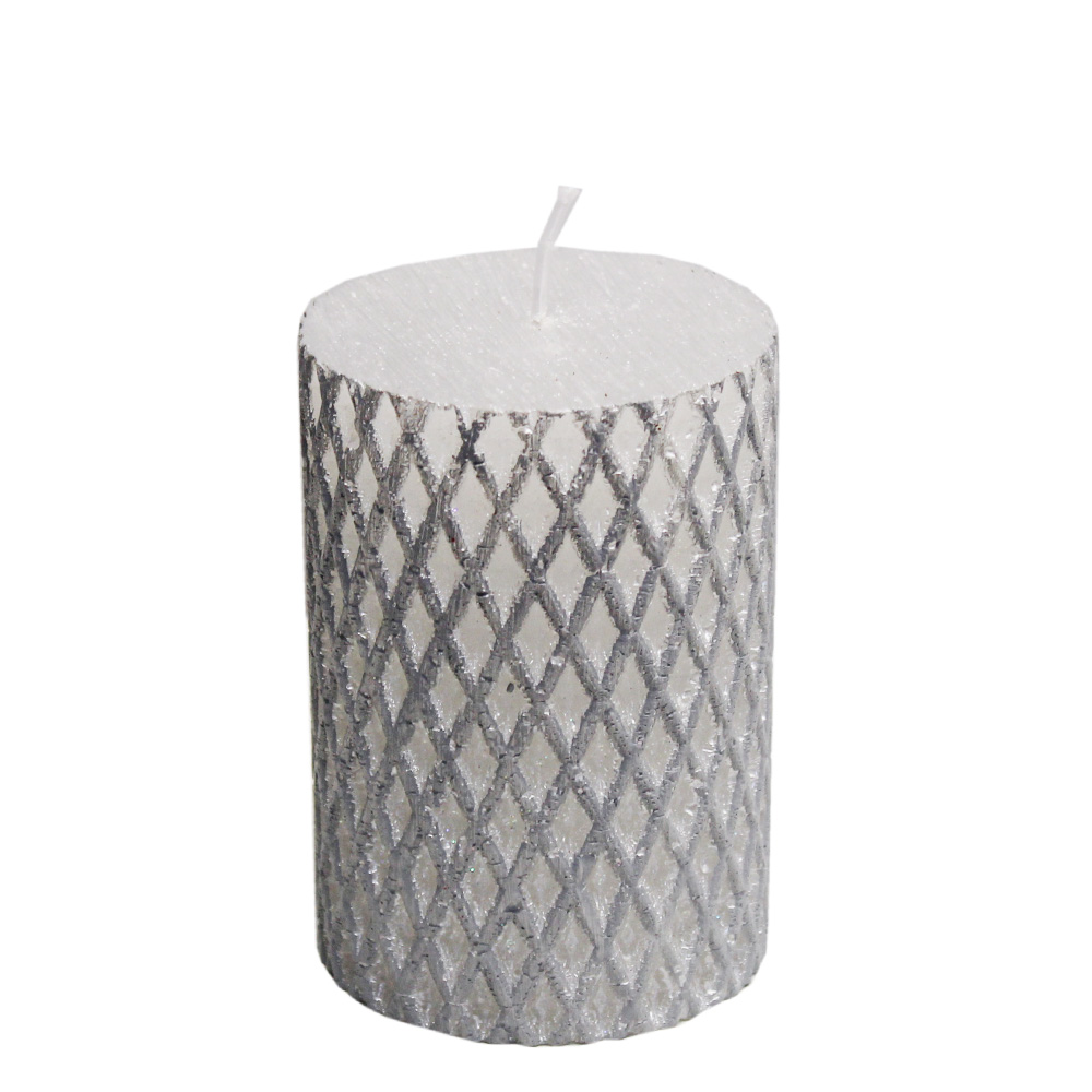 Svíčka Rustik válec pr.70x100mm diamant střibrný
