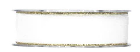 Stuha Organza bílá š.25mm/20m zlatý okraj