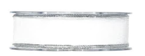 Stuha Organza bílá š.25mm/20m stříbrný okraj