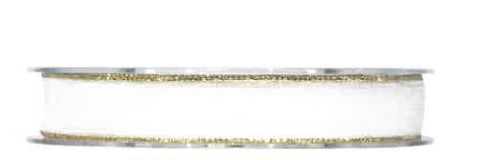 Stuha Organza bílá š.15mm/20m zlatý okraj