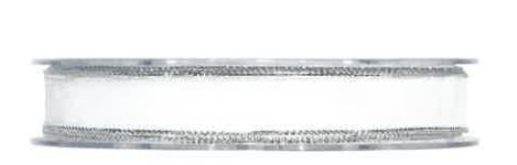 Stuha Organza bílá š.15mm/20m stříbrný okraj