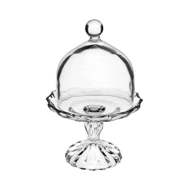 Sklo podnos na noze s poklopem ozdobný v.25x16cm čirý
