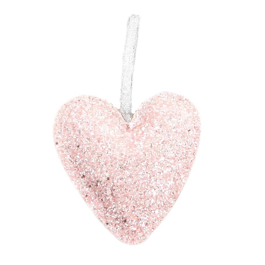 Srdce koženka závěs dl.12,5cm růžové gliter